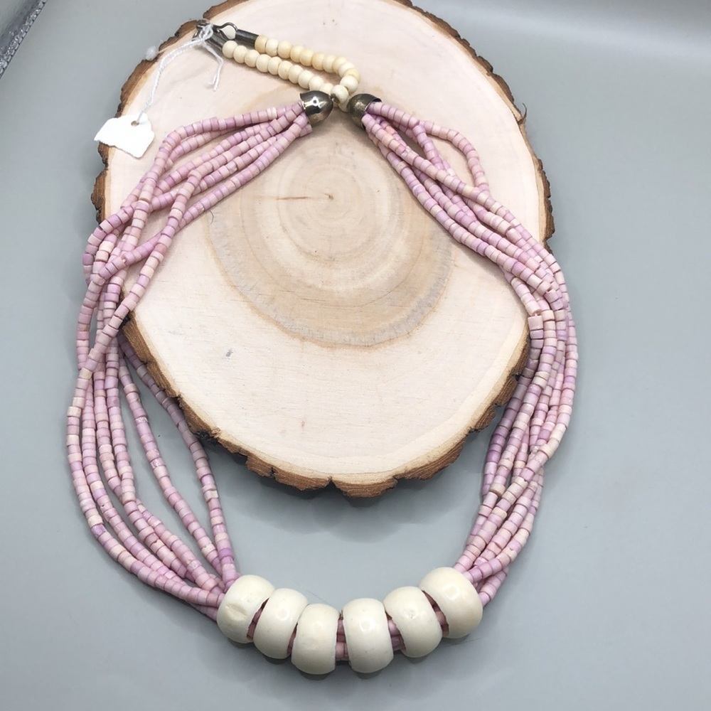 Vintage artisan statement boho festival tribal necklace-bone, funky.